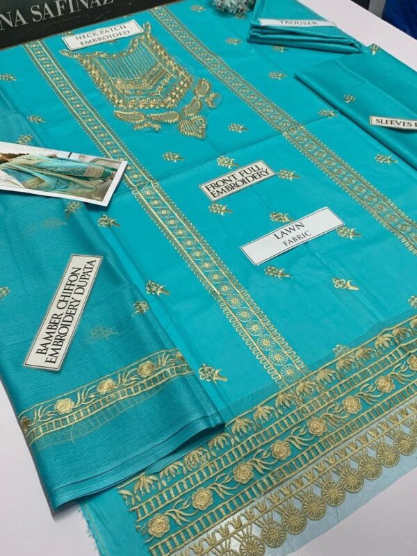 3PCs Women Unstitched Embroidered Suit - Image 2