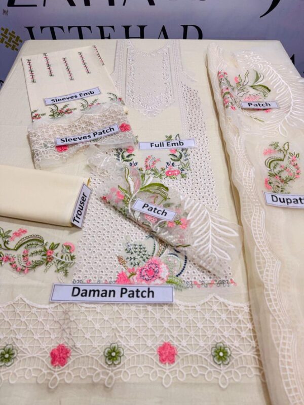 3PCs Women Unstitched Embroidered Suit - Image 2