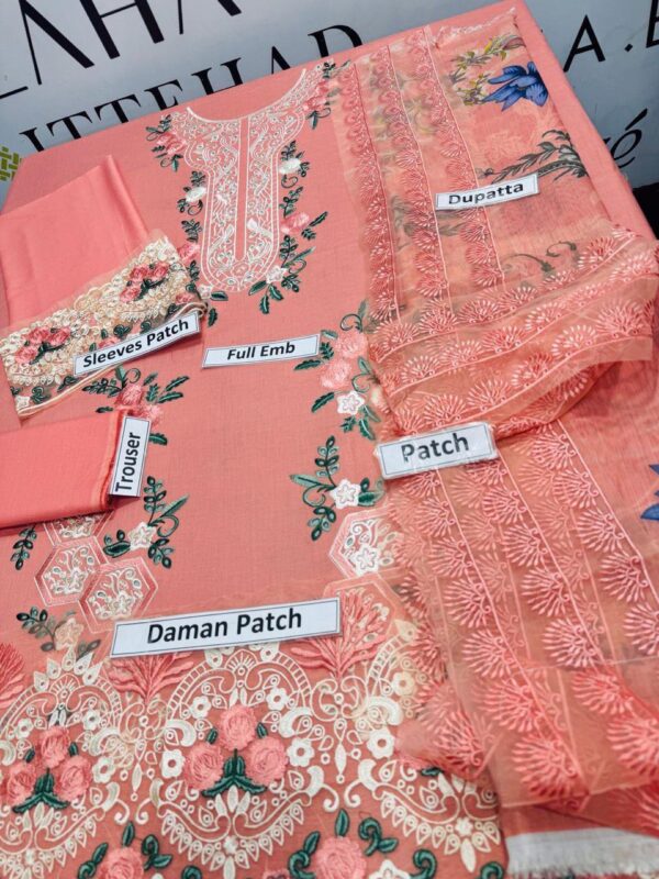 3 PCs Women Unstitched Embroidered Suit - Image 2