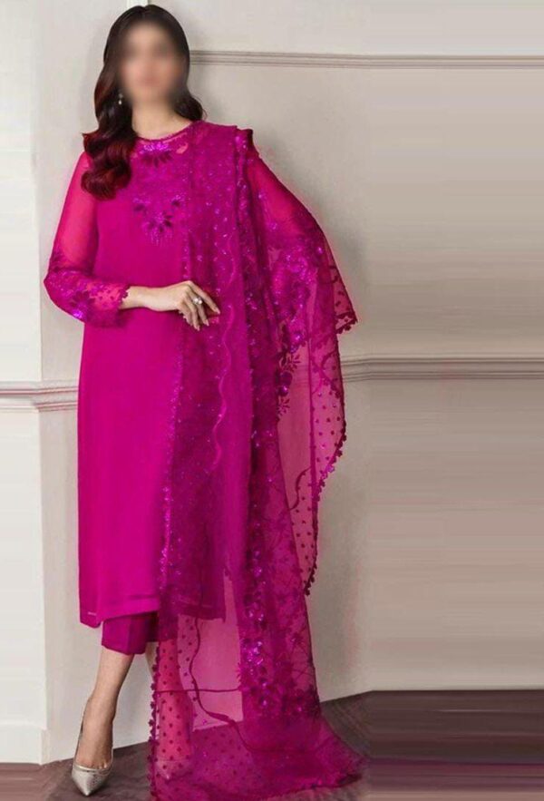 3PCs Women Unstitched Shiffon Embroidered Suit