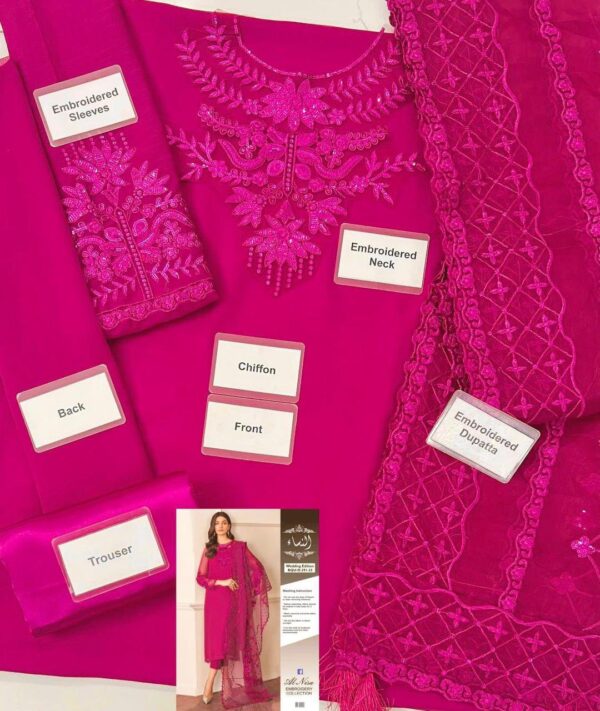 3PCs Women Unstitched Shiffon Embroidered Suit - Image 2