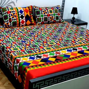 Vibrant Multicolor Printed Double Bedsheet set 3PCs with Crystal Cotton Fabric