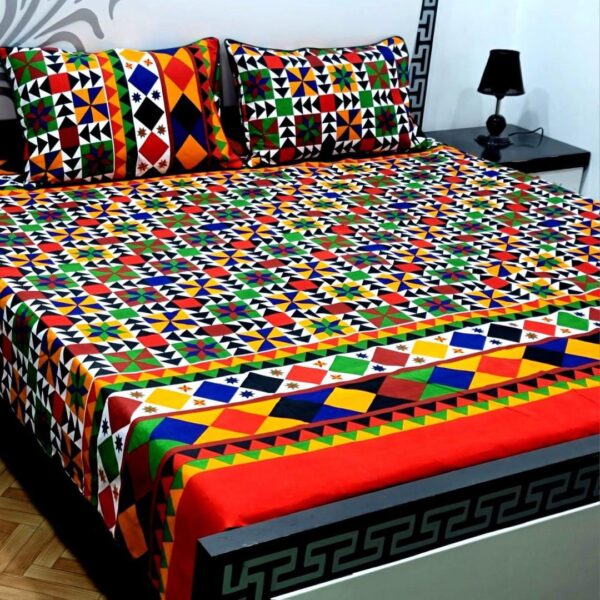 Vibrant Multicolor Printed Double Bedsheet set 3PCs with Crystal Cotton Fabric