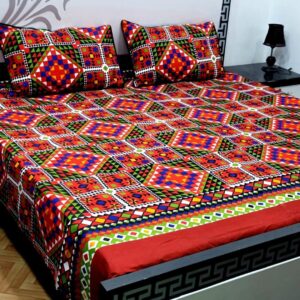 Luxurious Double Bedsheet Set 3PCs Crystal Cotton printed in Bold Red