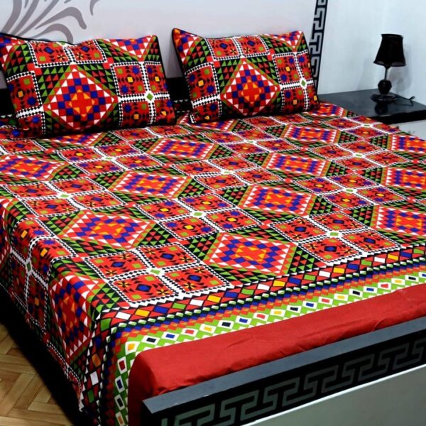 Luxurious Double Bedsheet Set 3PCs Crystal Cotton printed in Bold Red