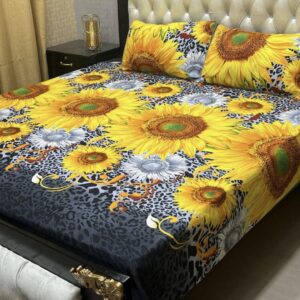 3PCs Crystal Cotton Printed Double Bedsheet