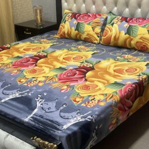 3PCs Crystal Cotton Printed Double Bedsheet