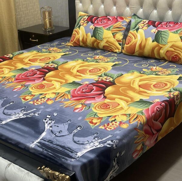 3PCs Crystal Cotton Printed Double Bedsheet