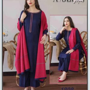 3PCs Women Unstitched Dhanak Embroidered Suit