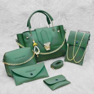 5Pcs Women's PU Leather Plain Hand Bag Set