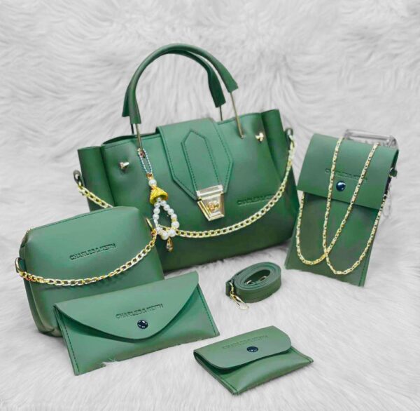 5Pcs Women's PU Leather Plain Hand Bag Set
