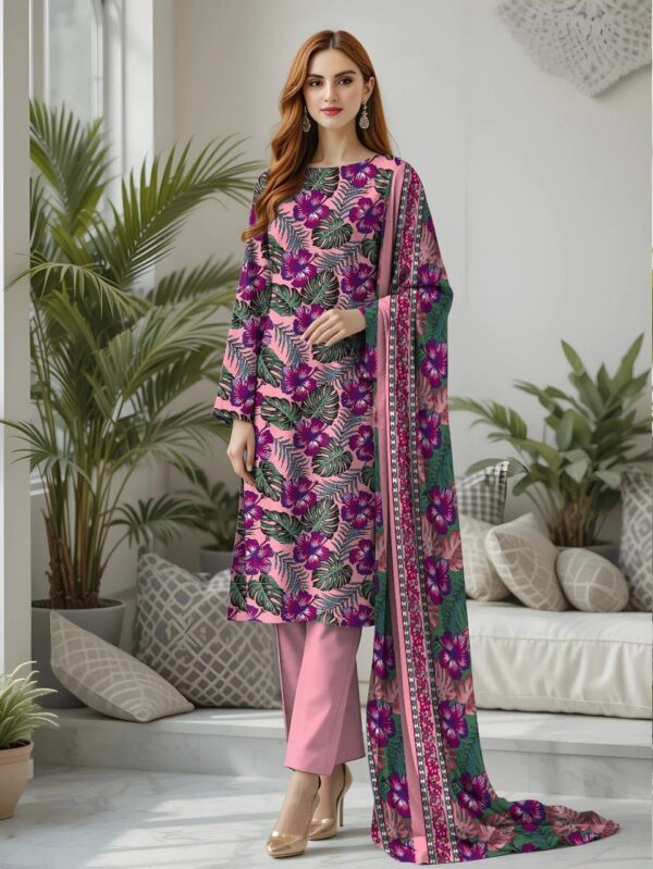 3Pcs Women's Unstitched Printed Suit - Image 3