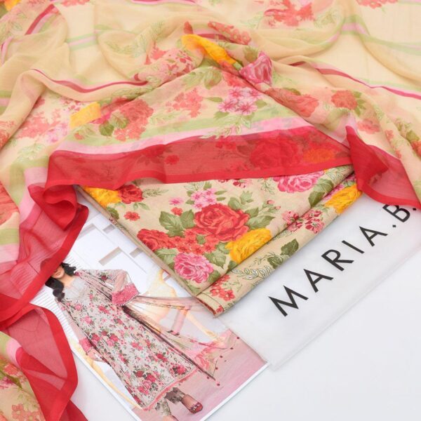 3pcs Women Unstitched Printed Suit - Image 2