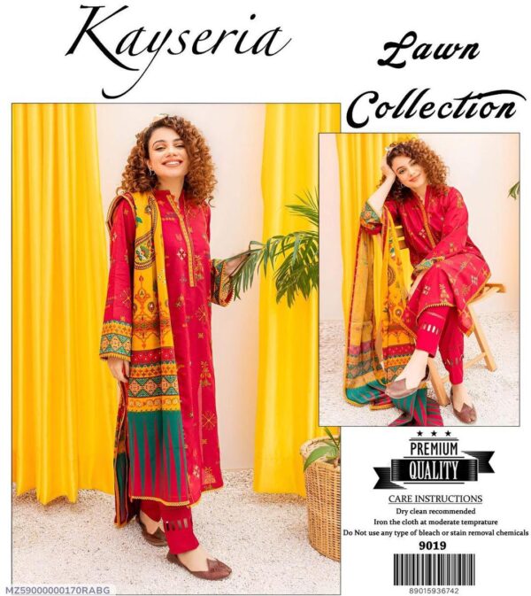 3Pcs Women Unstitched Printed Suit
