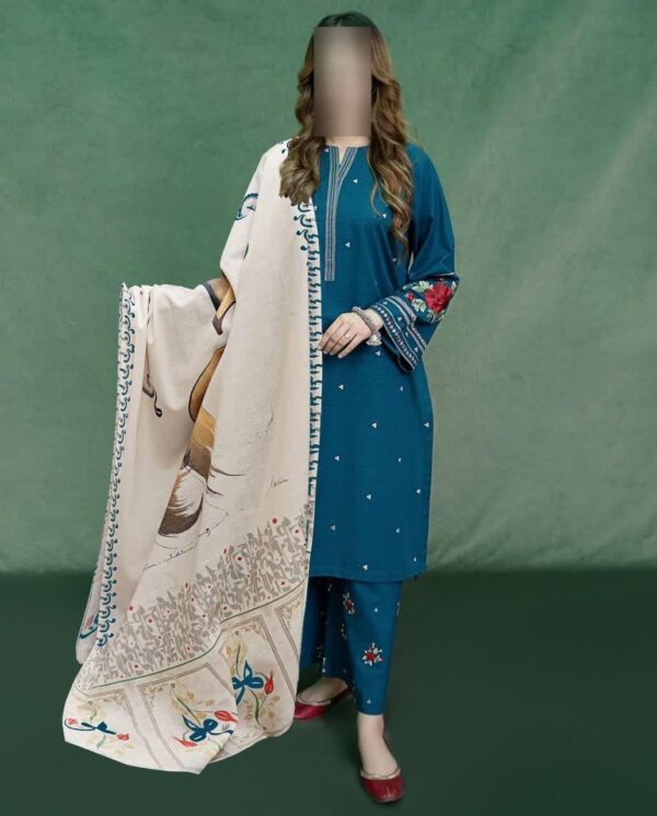 3Pcs Women Unstitched Embroidered Suit