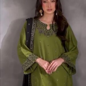 3 PCs Women's Stitched Embroidered linen suit