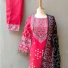 3 PCs Women's Stitched Linen 3-D block Printed Suit - Image 2