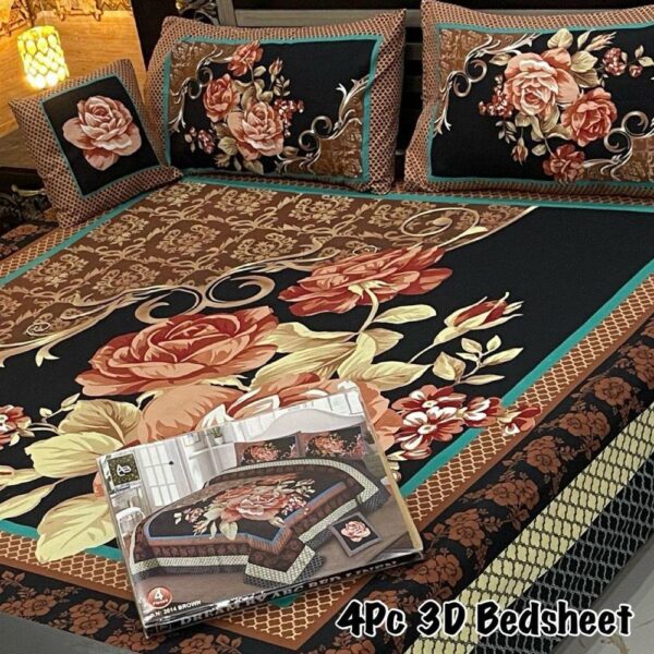 4pcs Crystal Cotton Printed Double Bedsheet