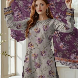 3 PCs Women's UnStitched Printed Embroidered Suit