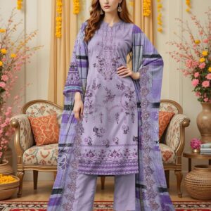 3 PCs Women's UnStitched Printed Embroidered Suit