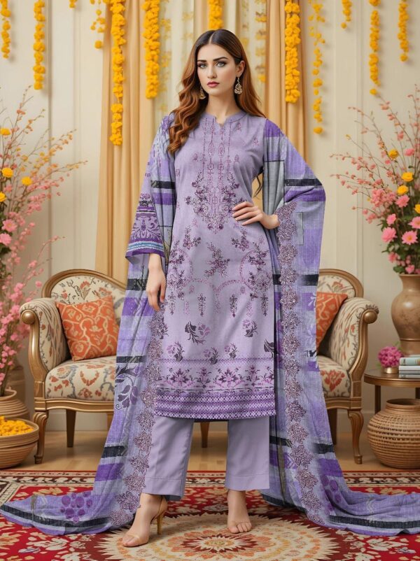 3 PCs Women's UnStitched Printed Embroidered Suit