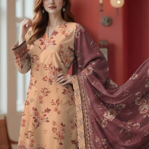 3 PCs Women's UnStitched Printed Embroidered Suit