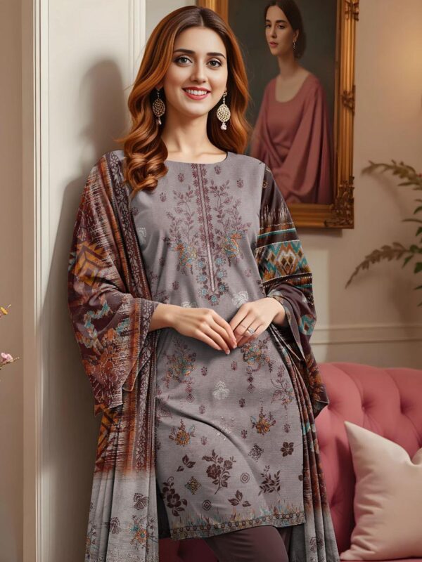 3 PCs Women's UnStitched Embroidered Suit