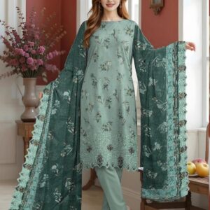 3 PCs Women's UnStitched Printed Embroidered Suit