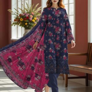 3 PCs Women's UnStitched Printed Embroidered Suit