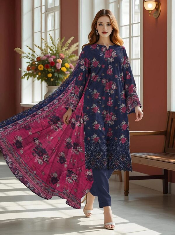 3 PCs Women's UnStitched Printed Embroidered Suit