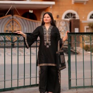 Elegant Embroidered Linen Shirt & Trouser set for Women