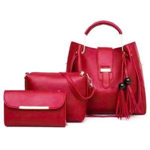 BagX- 3 PCs Women's PU Leather Handbag-Red