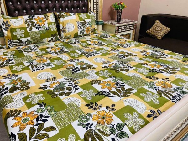 3 PCs Cotton Printed Double Bedsheet