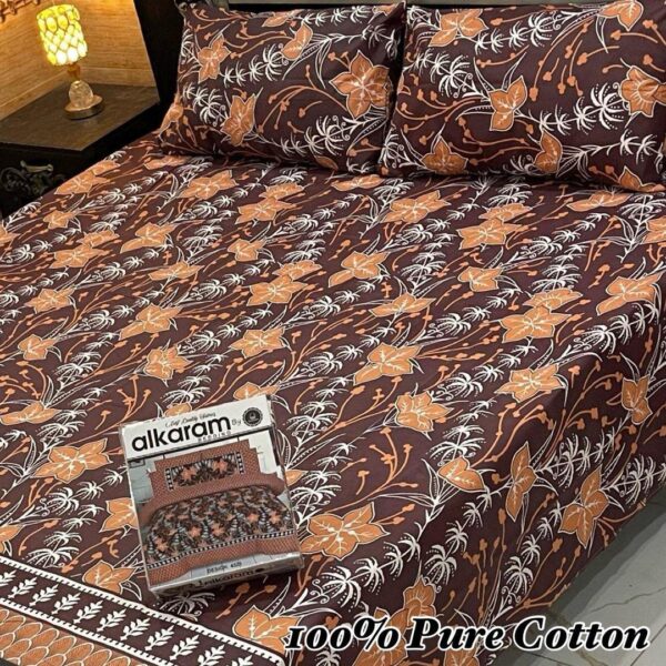 3 PCs Cotton Printed Double Bedsheet