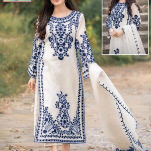 3 PCs Women's stitched Organza Embroidered Suit