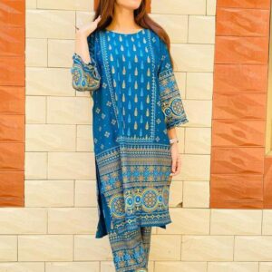2 PCs Women's stitched Linen Printed Suit
