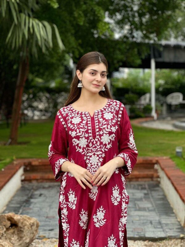 2 PCs Women's stitched Cotton Embroidered Shirt & Trouser