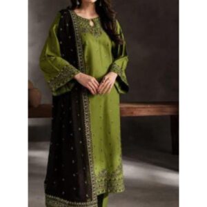 3 PCs Women's stitched Embroidered Linen Suit