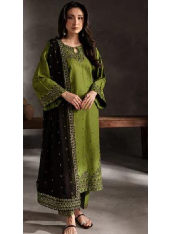 3 PCs Women's stitched Embroidered Linen Suit