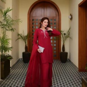 3 PCs Women's stitched lace work Suit