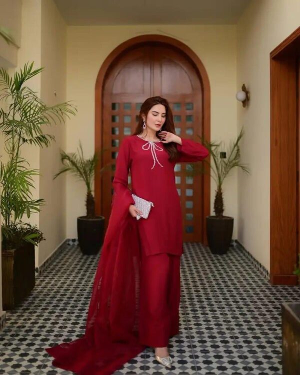 3 PCs Women's stitched lace work Suit