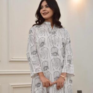 2 PCs Women's stitched Linen Printed Shirt  & Trouser