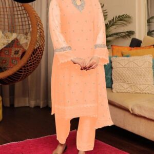 3 PCs Women's stitched Shiffon Embroidered Suit