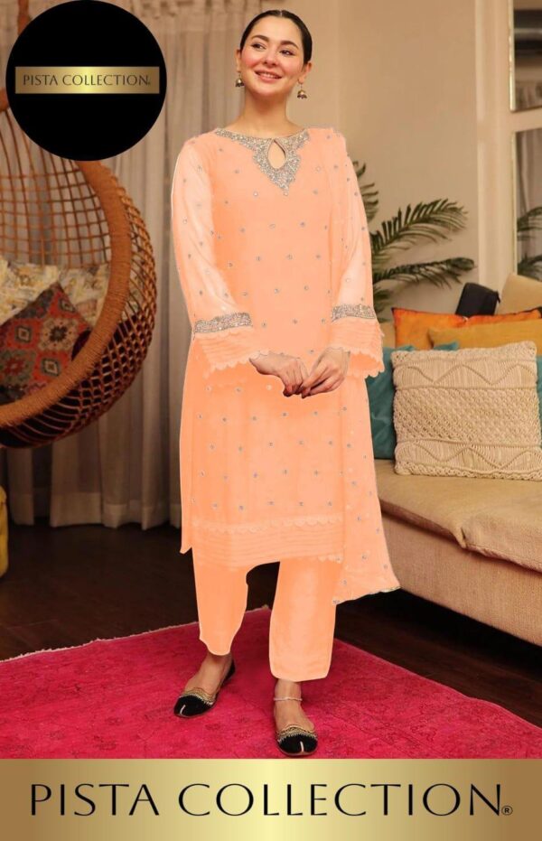 3 PCs Women's stitched Shiffon Embroidered Suit