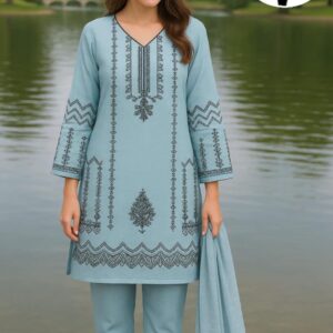3 PCs Women's stitched Embroidered Suit