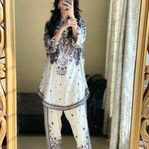2 PCs Women's stitched Printed Shirt & Trouser