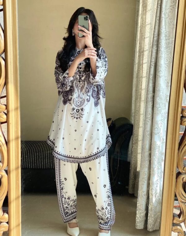 2 PCs Women's stitched Printed Shirt & Trouser