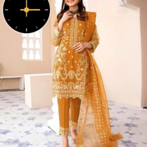 3 PCs Women's stitched Embroidered Organza Suit