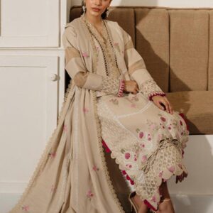 Beige Embroidered Suit-Set 3 PCs with lawn shirt & Trouser