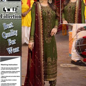 3 PCs Women's UnStitched Sequins Embroidered suit